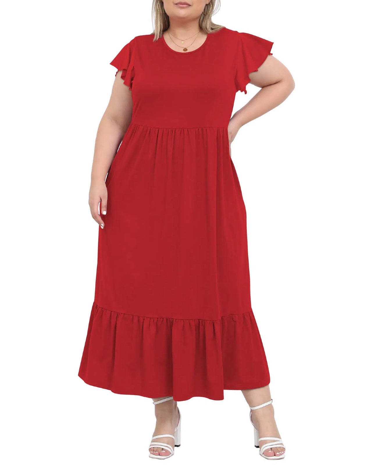 Plus Size Summer Dress Crew Neck Ruffle丨Moon Wood