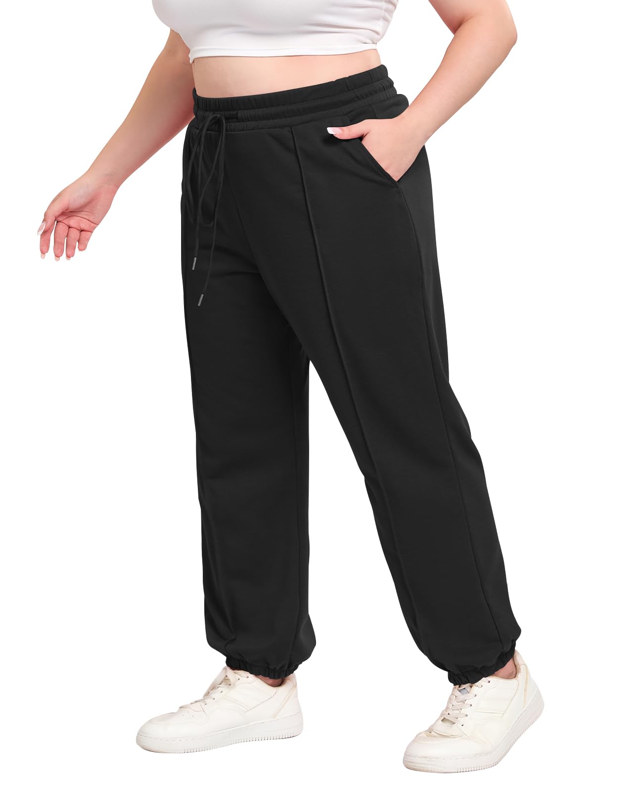 Plus Size Sweatpants High Waisted Loose - Black