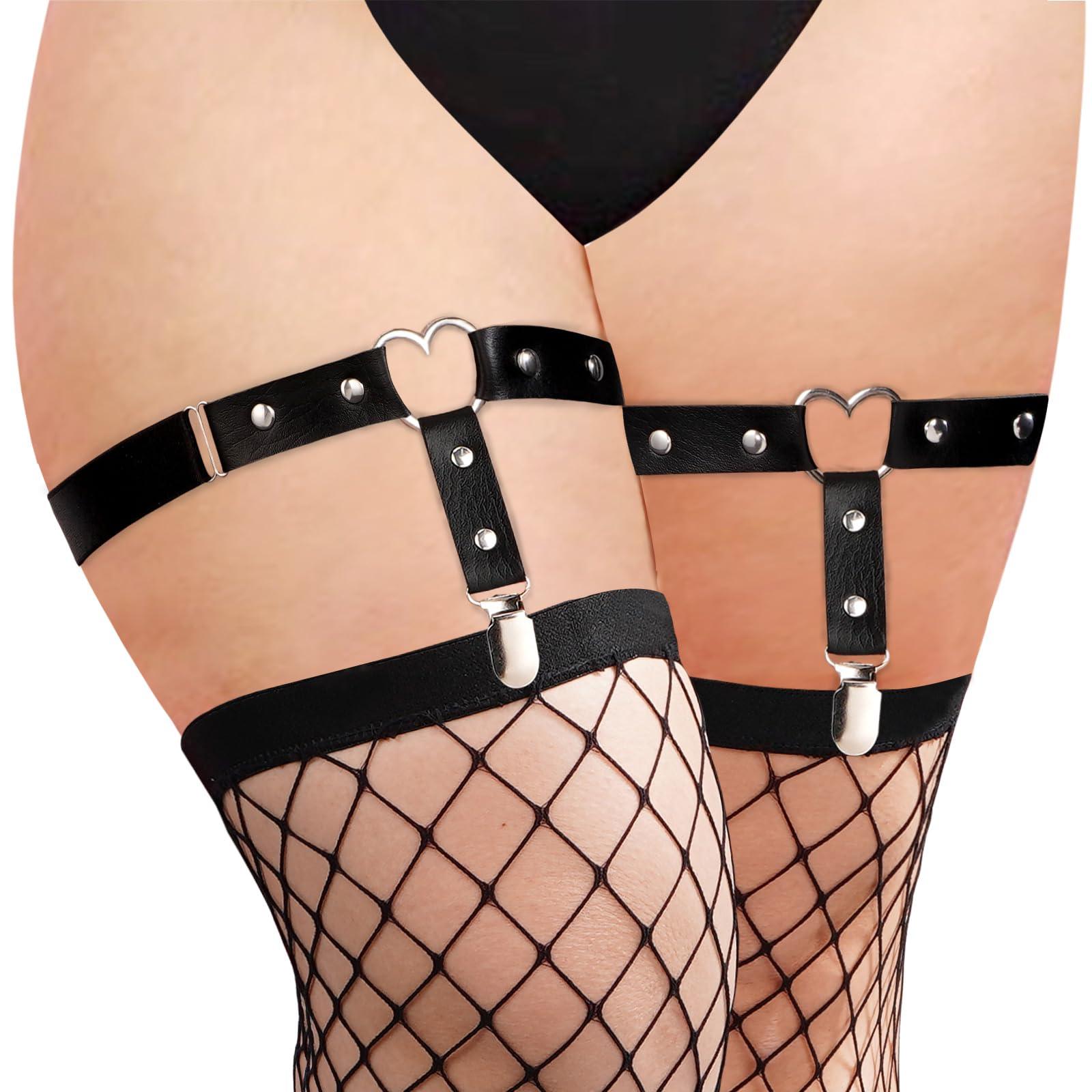 Plus Size Thigh Garter Belt Punk Rivet 1 Leather 1 Clips - Love-Moon Wood