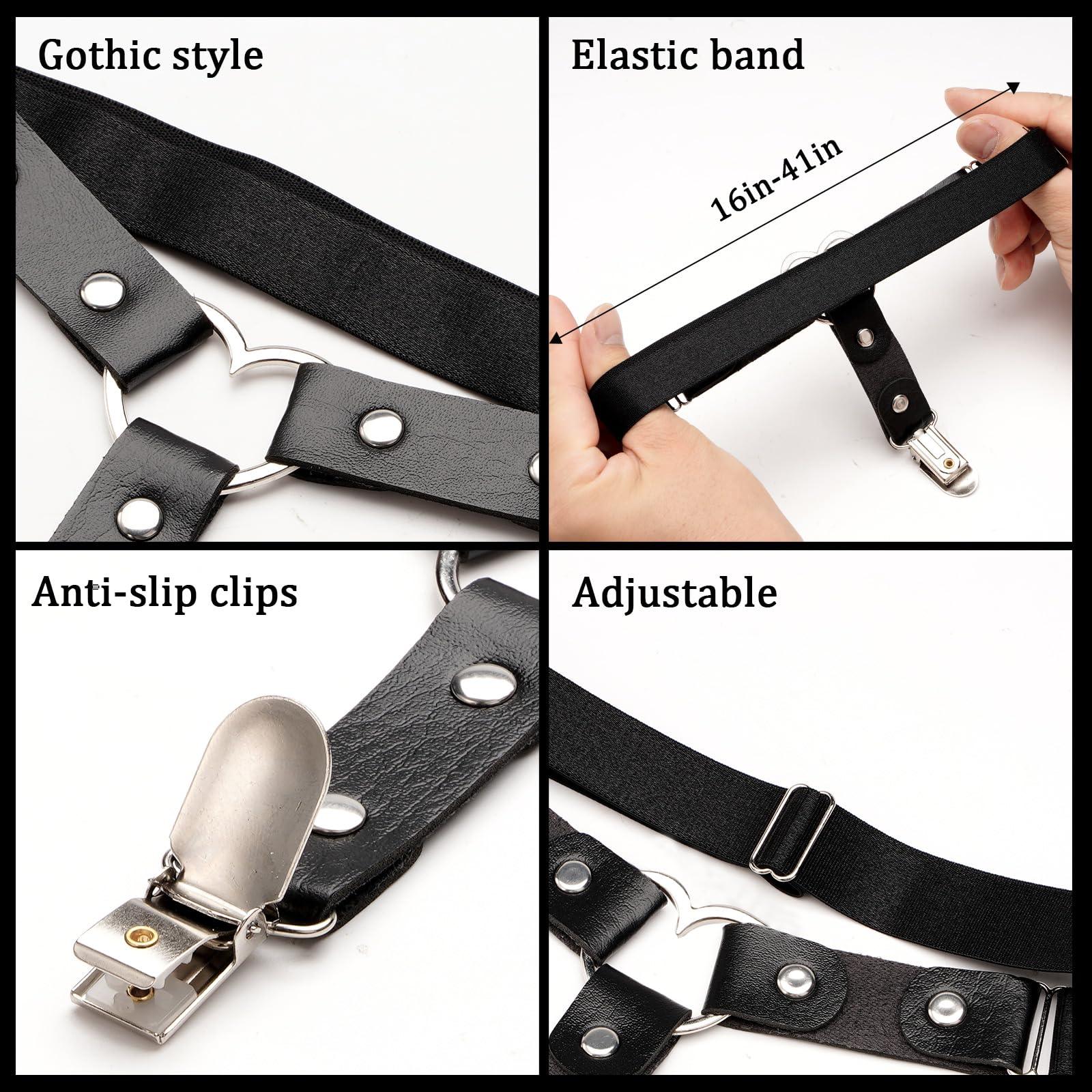 Adjustable Punk Leg Garter Belt For Women - 1 Pair, Black Faux Leather With Cross Strap & Rivets Adjustable Punk Leg Garter Belt For Women - 1 Pair, Black Faux Leather With Cross Strap & Rivets