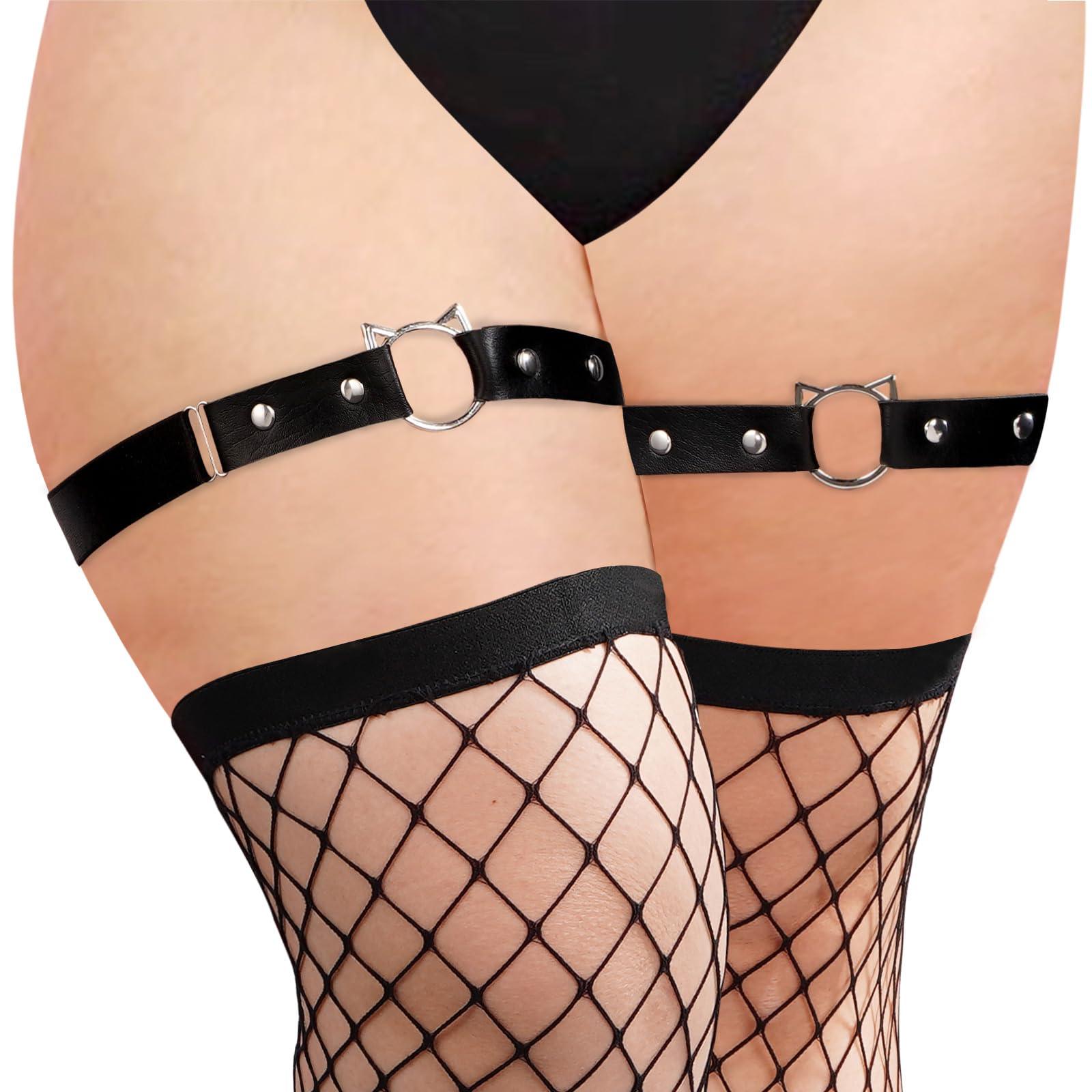 COSYDAYS Black Leather Punk Thigh Garter Belt - Adjustable Leg Harness With Chains, Gothic Rave Wear Leather Harness Women Lingerie COSYDAYS Black Leather Punk Thigh Garter Belt - Adjustable Leg Harness With Chains, Gothic Rave Wear Leather Harness Women Lingerie