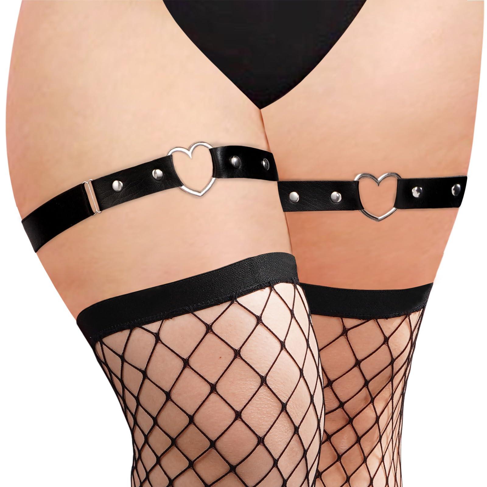 Plus Size Thigh Garter Belt Punk Rivet 1 Leather - Love-Moon Wood