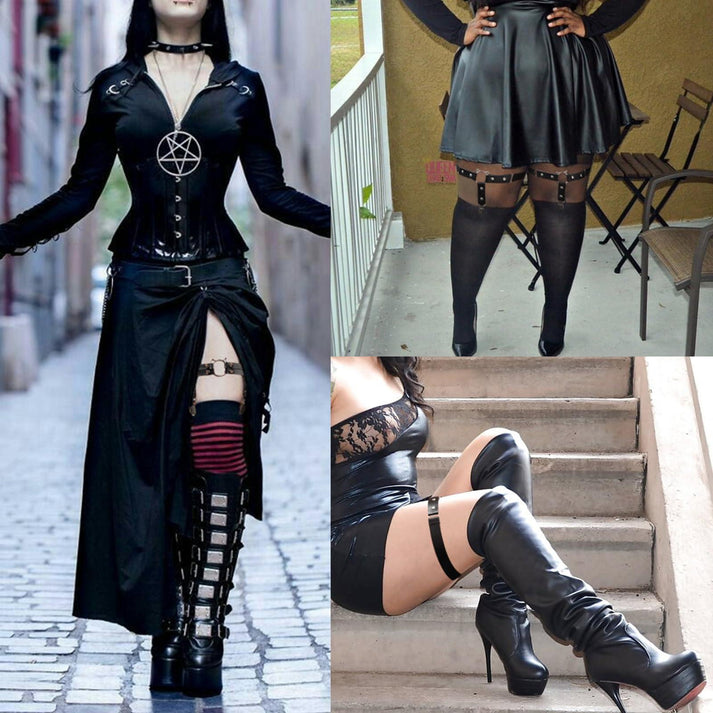 Thigh Harness 2 Piece Leather Garter Set - Adjustable With Heart & Chain For Women, Rave & Cosplay Thigh Garter Thigh Harness 2 Piece Leather Garter Set - Adjustable With Heart & Chain For Women, Rave & Cosplay Thigh Garter