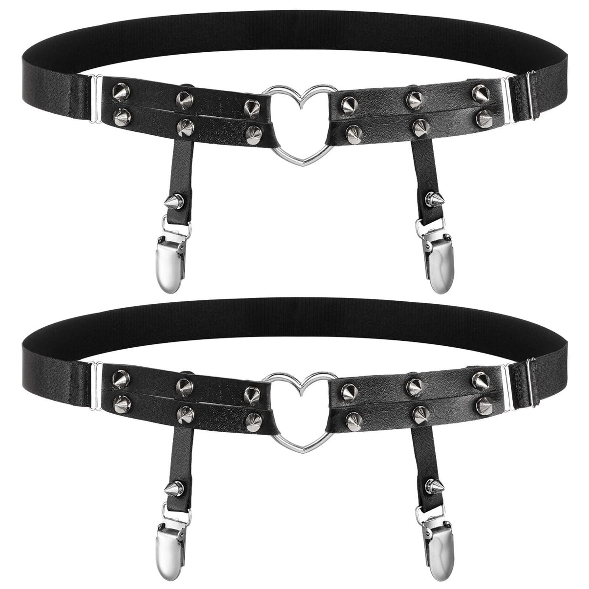 3-Piece Women's Punk Rivet Faux Leather Thigh Garter Belt & Choker Set - Black, One Size 3-Piece Women's Punk Rivet Faux Leather Thigh Garter Belt & Choker Set - Black, One Size