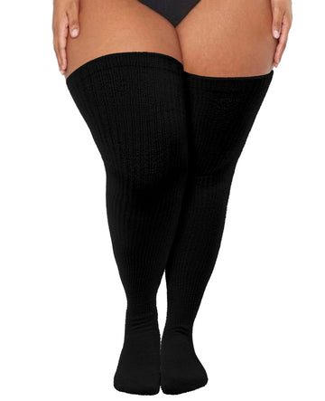 Plus Size Thigh High Socks Fuzzy - Black