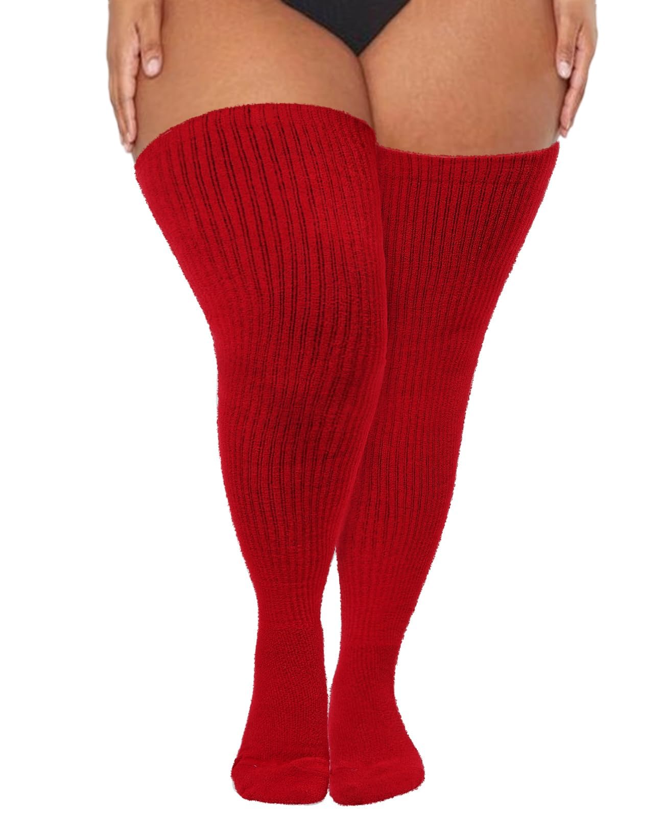 Plus Size Thigh High Socks Fuzzy - Burgundy