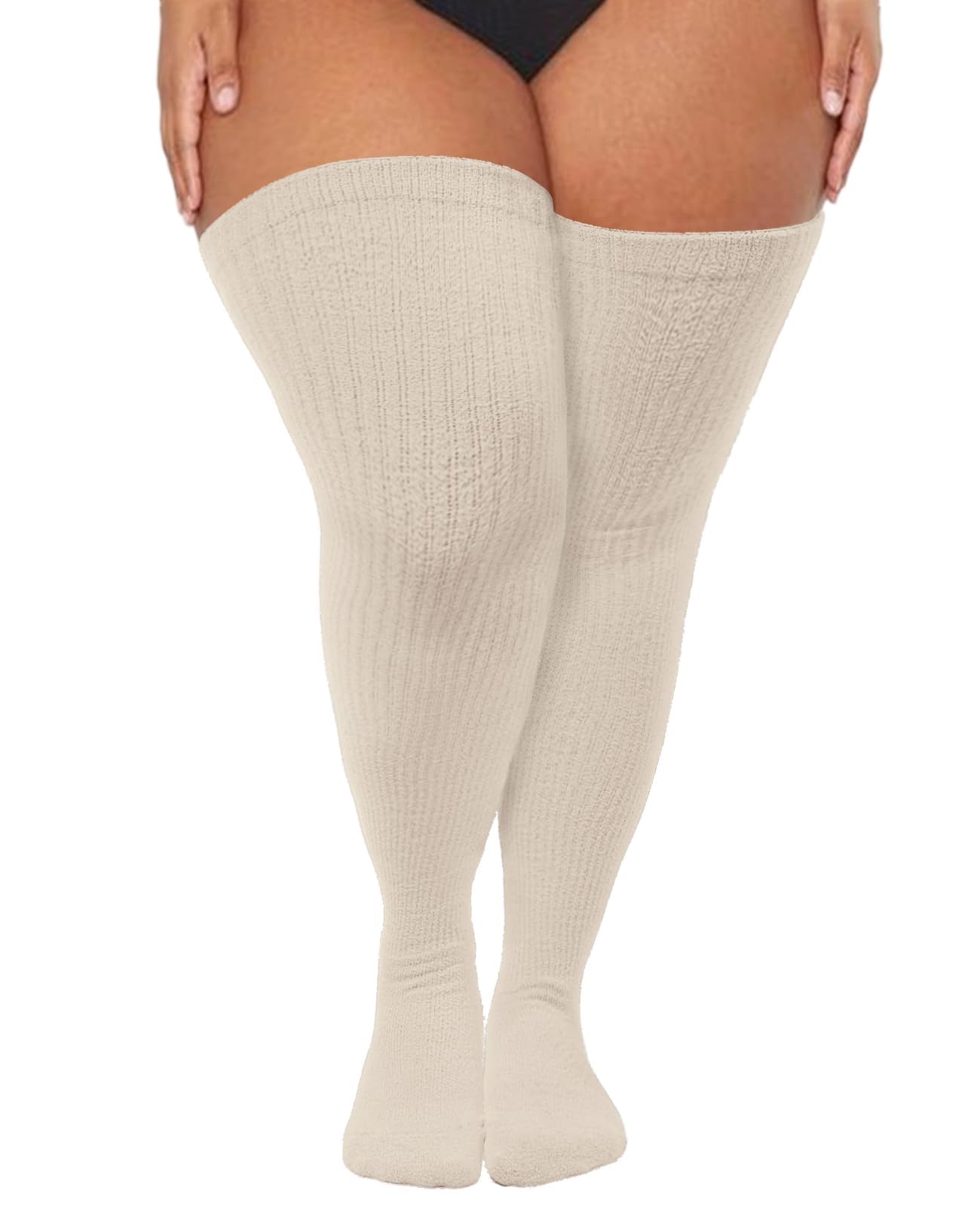 Plus Size Thigh High Socks Fuzzy - Cream