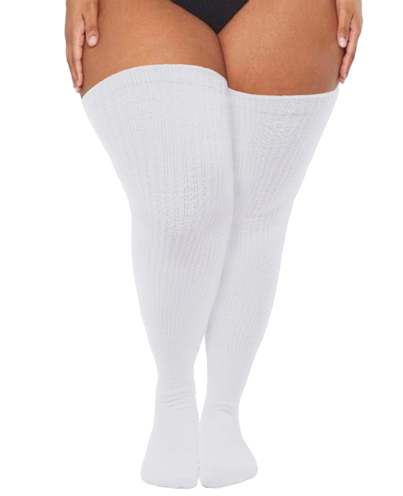 Plus Size Thigh High Socks Fuzzy - White
