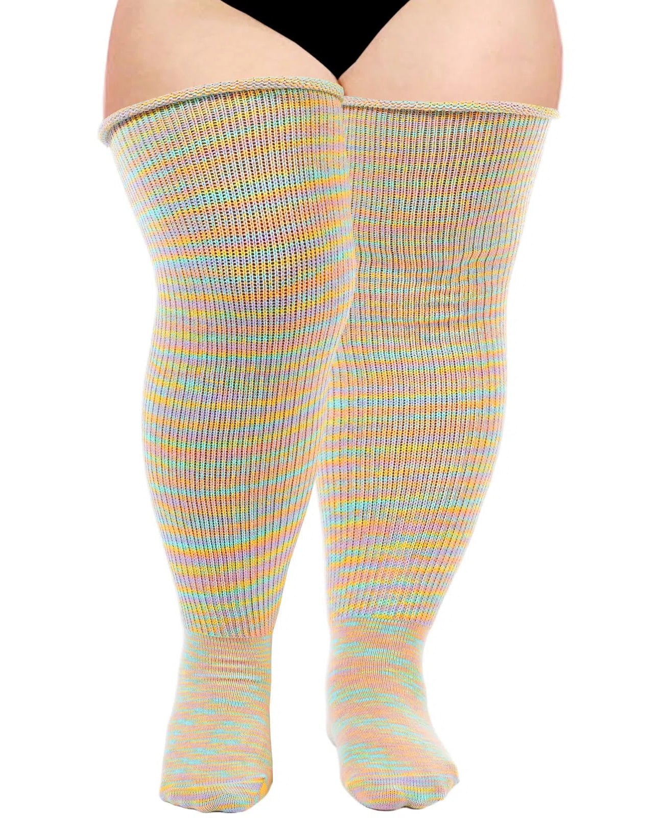 Plus Size Thigh High Socks Tie Dye - Candy Rainbow