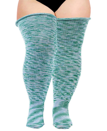 Plus Size Thigh High Socks Tie Dye - Emerald Green