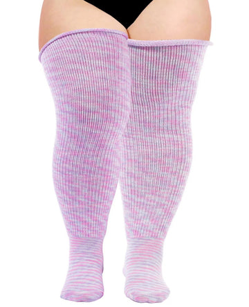 Plus Size Thigh High Socks Tie Dye - Macaron Purple