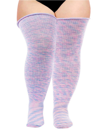 Plus Size Thigh High Socks Tie Dye - Pink Blue
