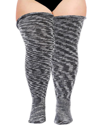 Plus Size Thigh High Socks Tie Dye - Smokey Black