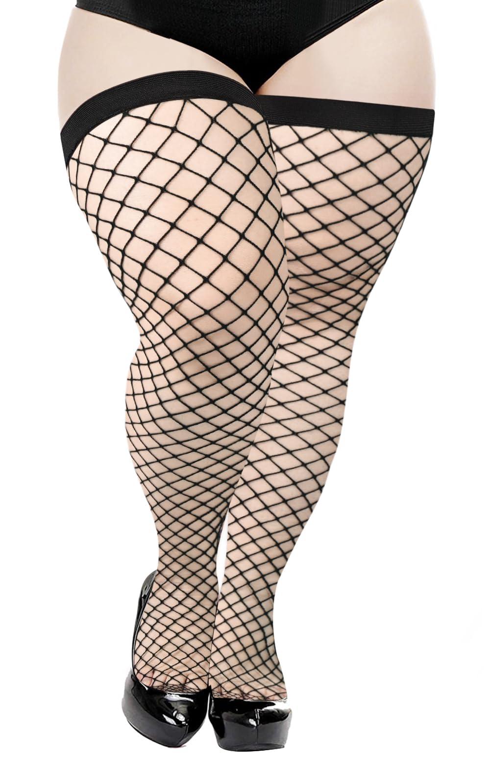 Plus Size Thigh High Stockings Fishnet Stockings-Black