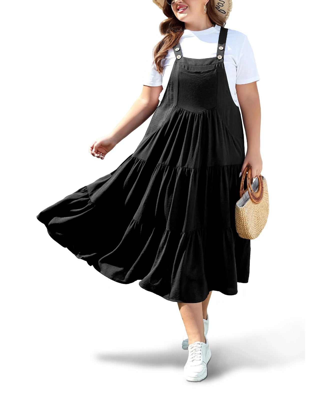 Plus Size Tiered Bib Overall Dress