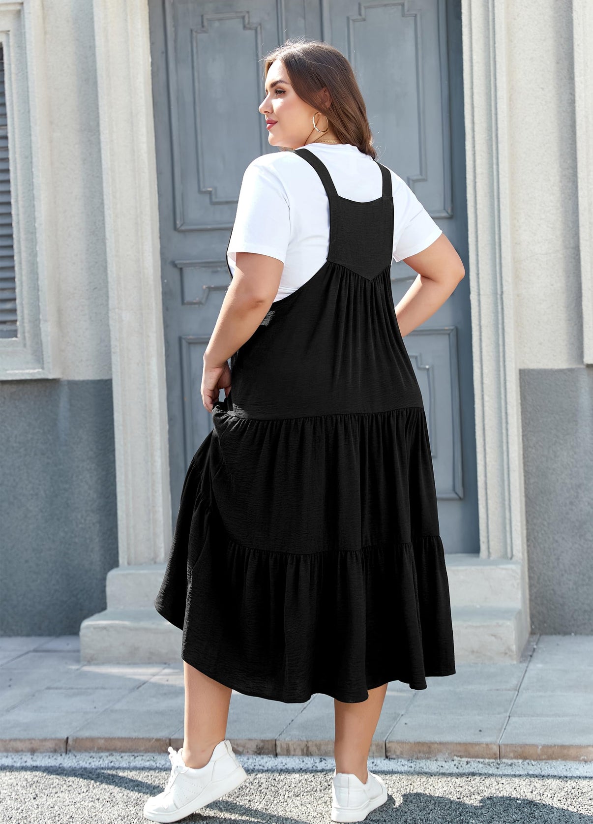Plus Size Tiered Bib Overall Dress