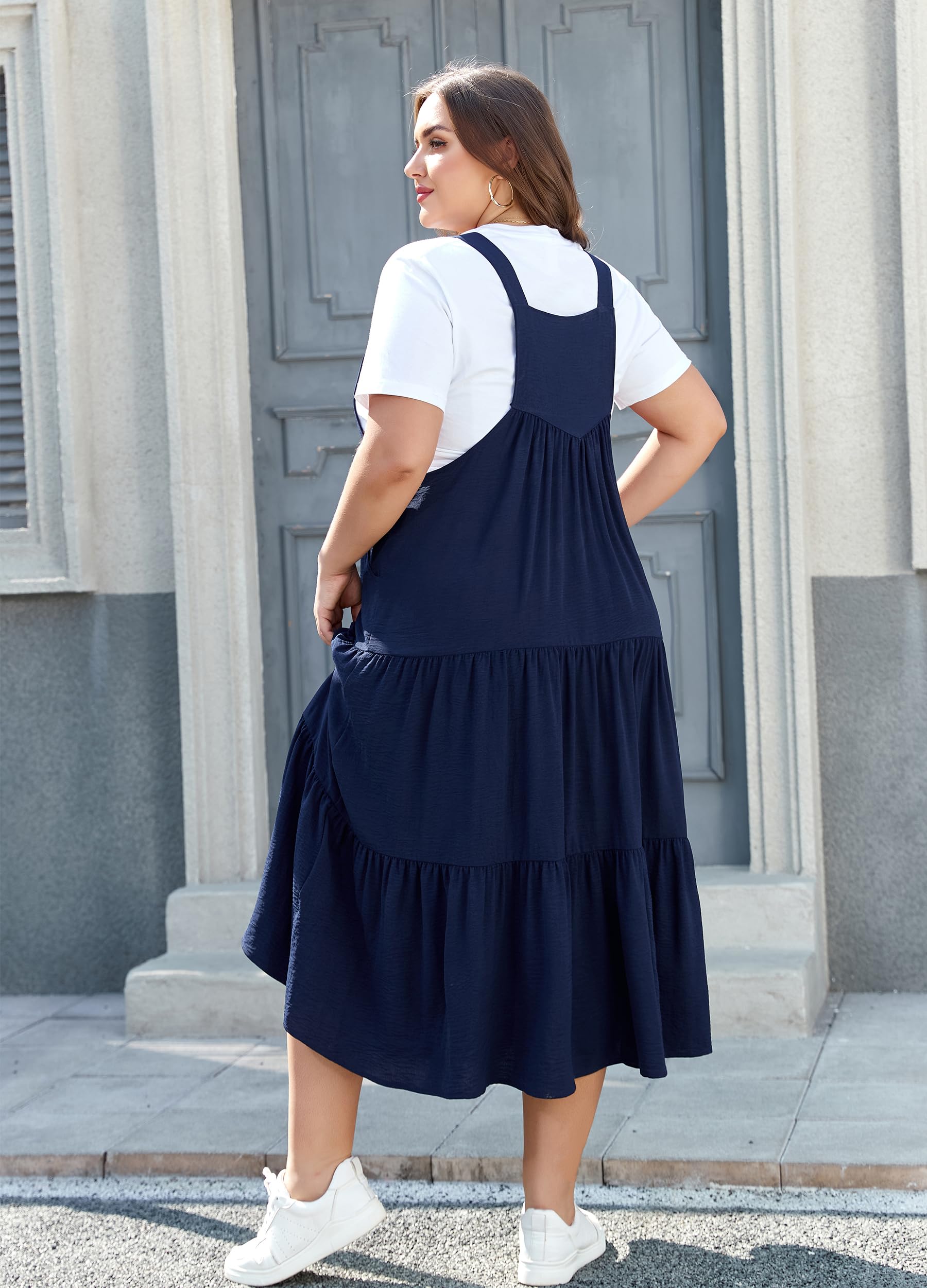 Plus Size Tiered Bib Overall Dress Navy Moon Wood