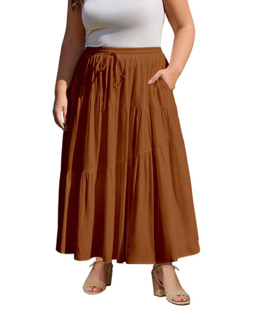 Plus Size Tiered Maxi Skirt-Orange