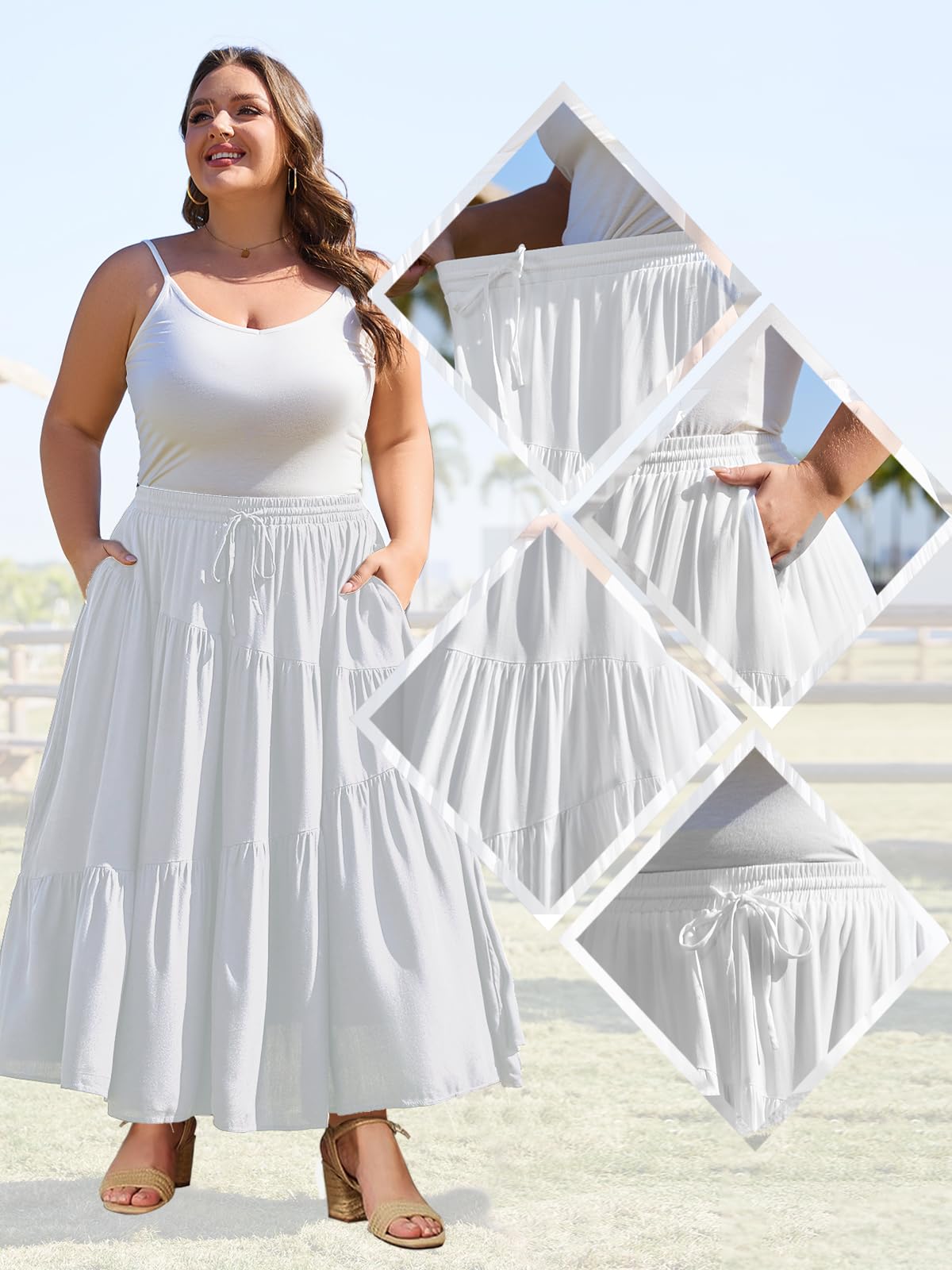 Plus Size Tiered Maxi Skirt-White Moon Wood - Main Image