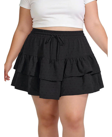 Plus Size Tiered Mini Skirts - Black-Moon Wood