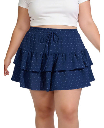 Plus Size Tiered Mini Skirts - Navy-Moon Wood