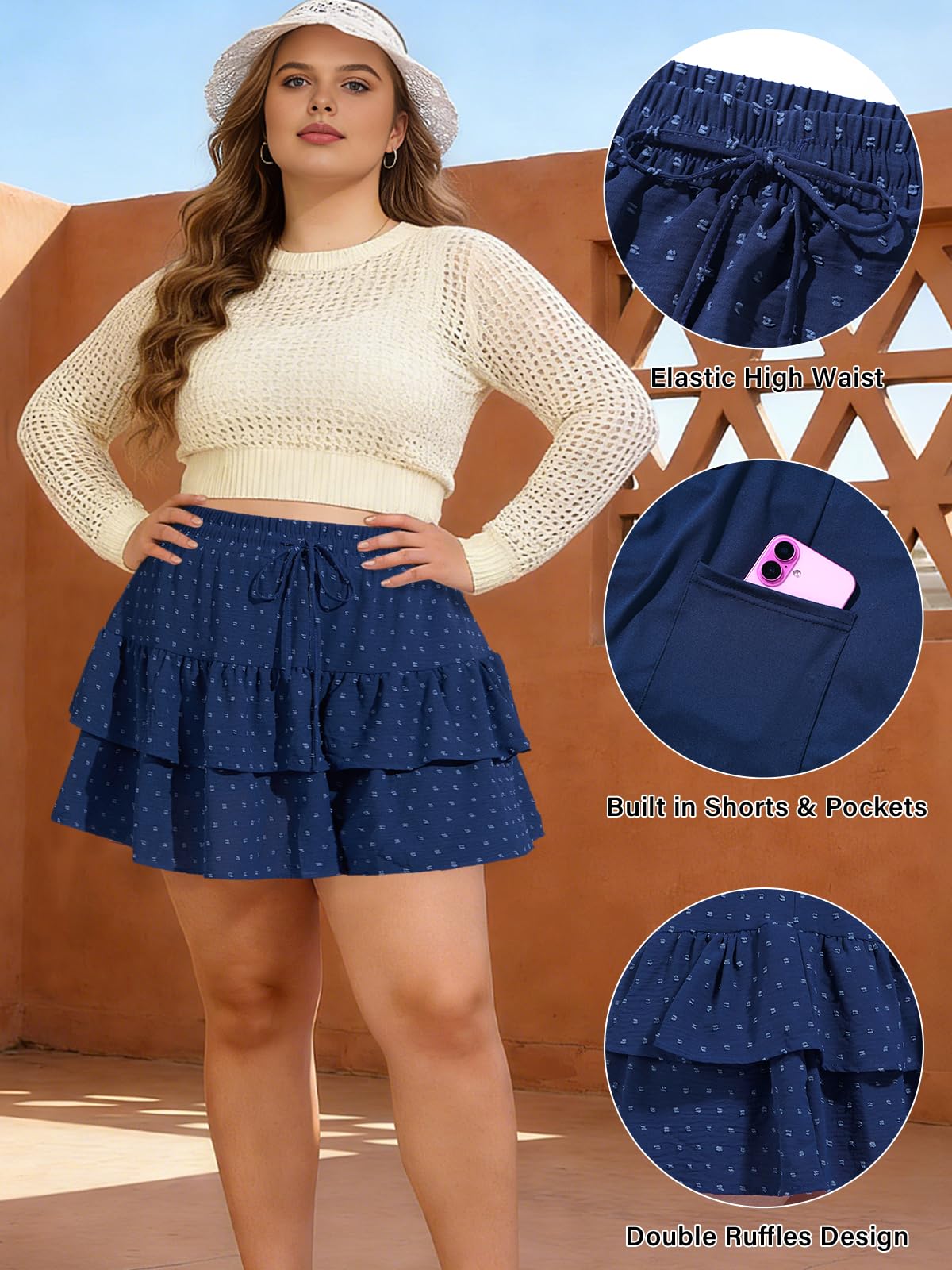 Plus Size Tiered Mini Skirts - Navy-Moon Wood
