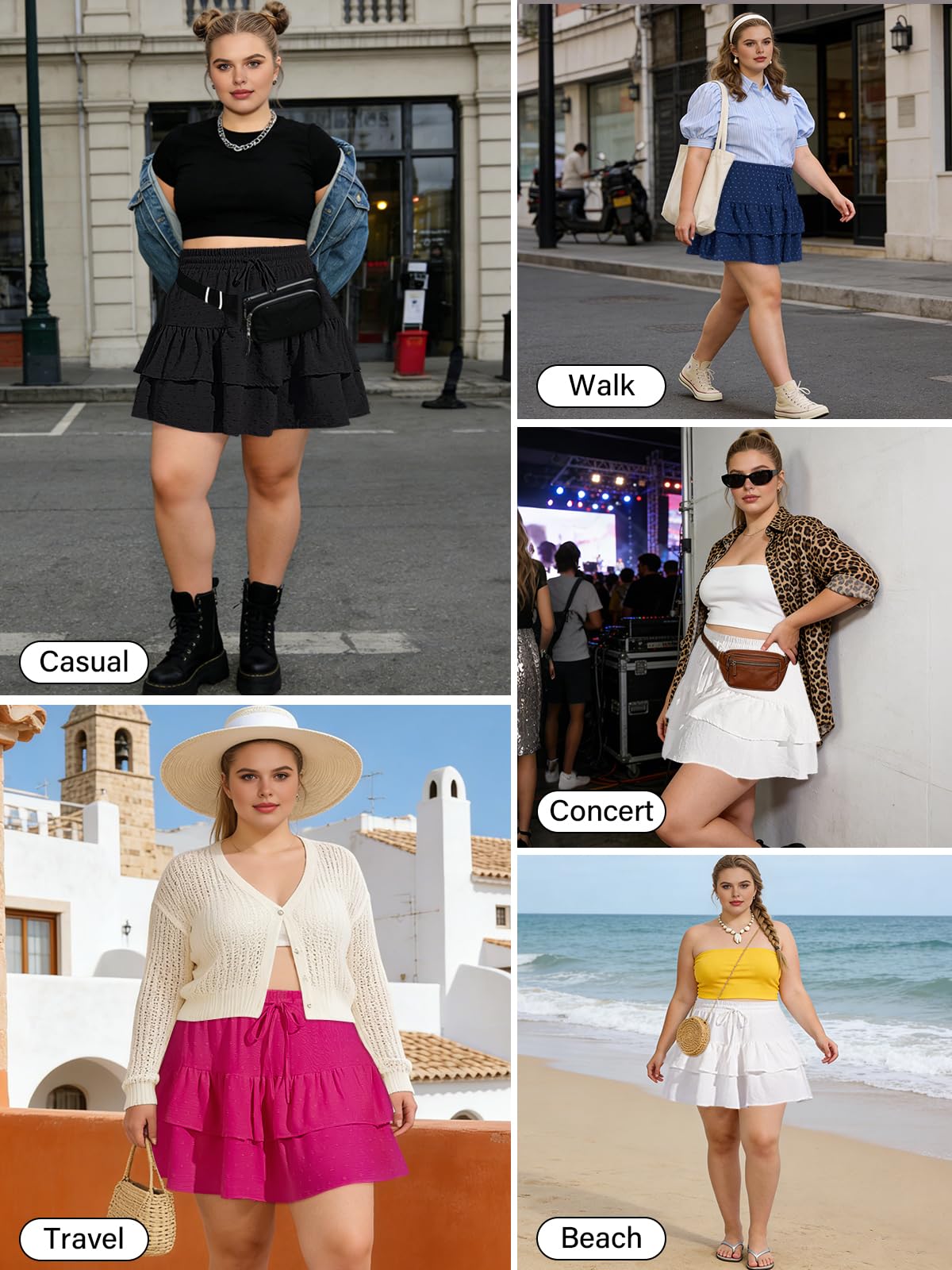 Plus Size Tiered Mini Skirts - Navy-Moon Wood