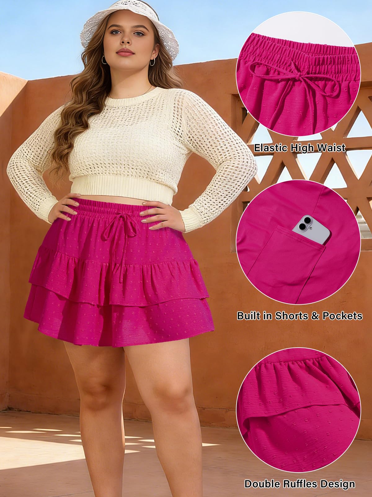 Plus Size Tiered Mini Skirts - Rose-Moon Wood