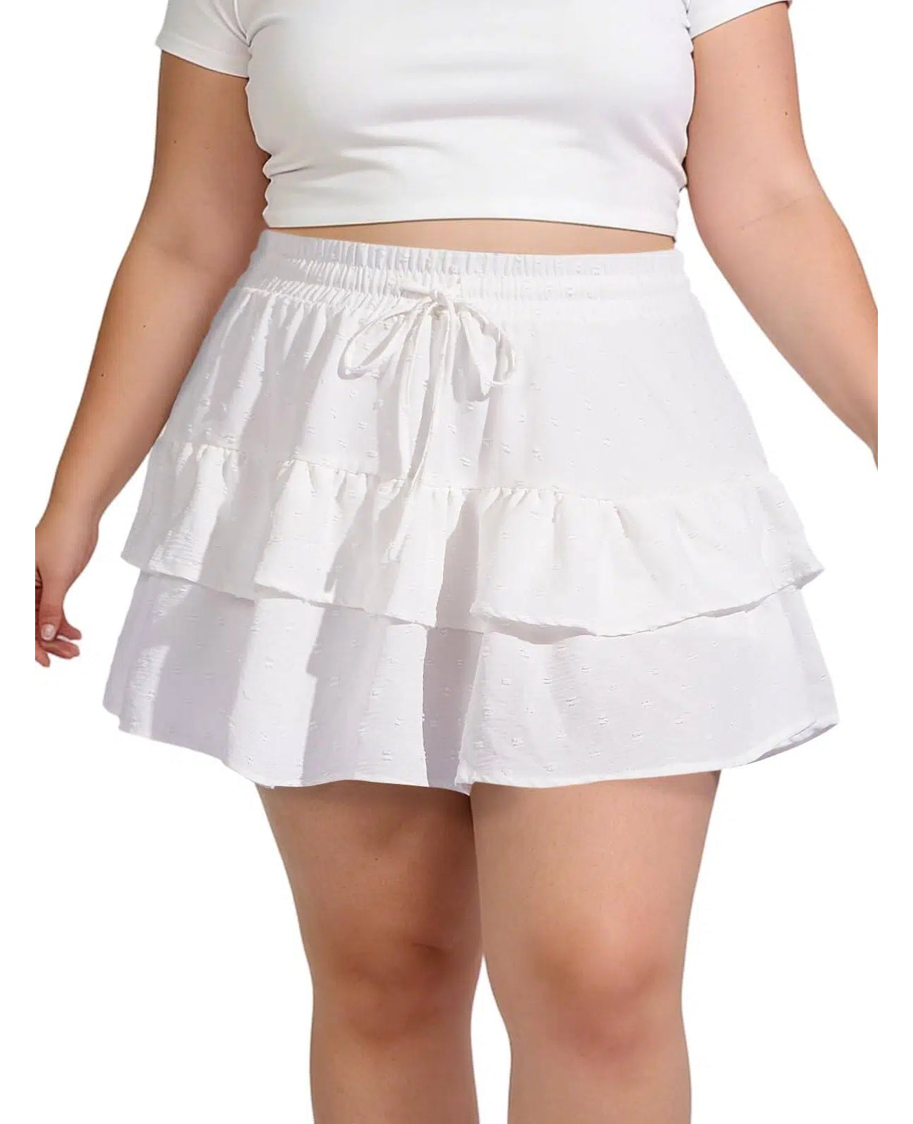 Plus Size Tiered Mini Skirts - White-Moon Wood