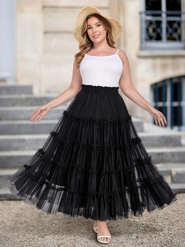 Tulle Maxi Skirt Tiered Skirt Tulle Black Size Black A Line Skirt
