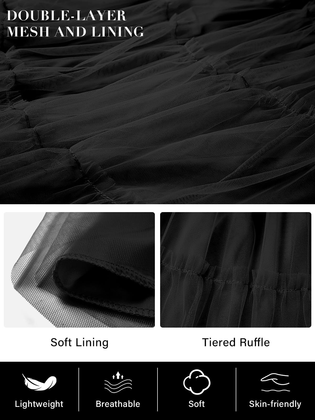 Plus Size Tulle Maxi Skirt Tiered Flowy - Black-Moon Wood