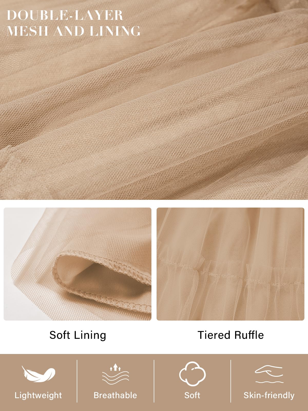 Plus Size Tulle Maxi Skirt Tiered Flowy - Khaki-Moon Wood