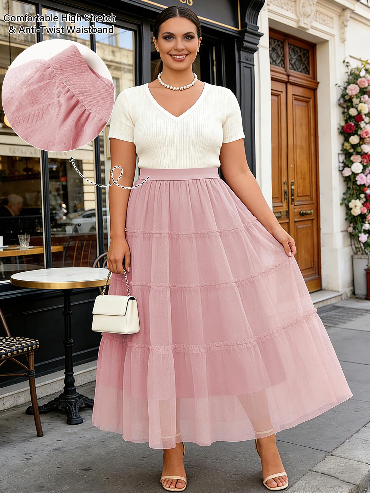 Plus Size Tulle Maxi Skirt Tiered Flowy - Pink-Moon Wood