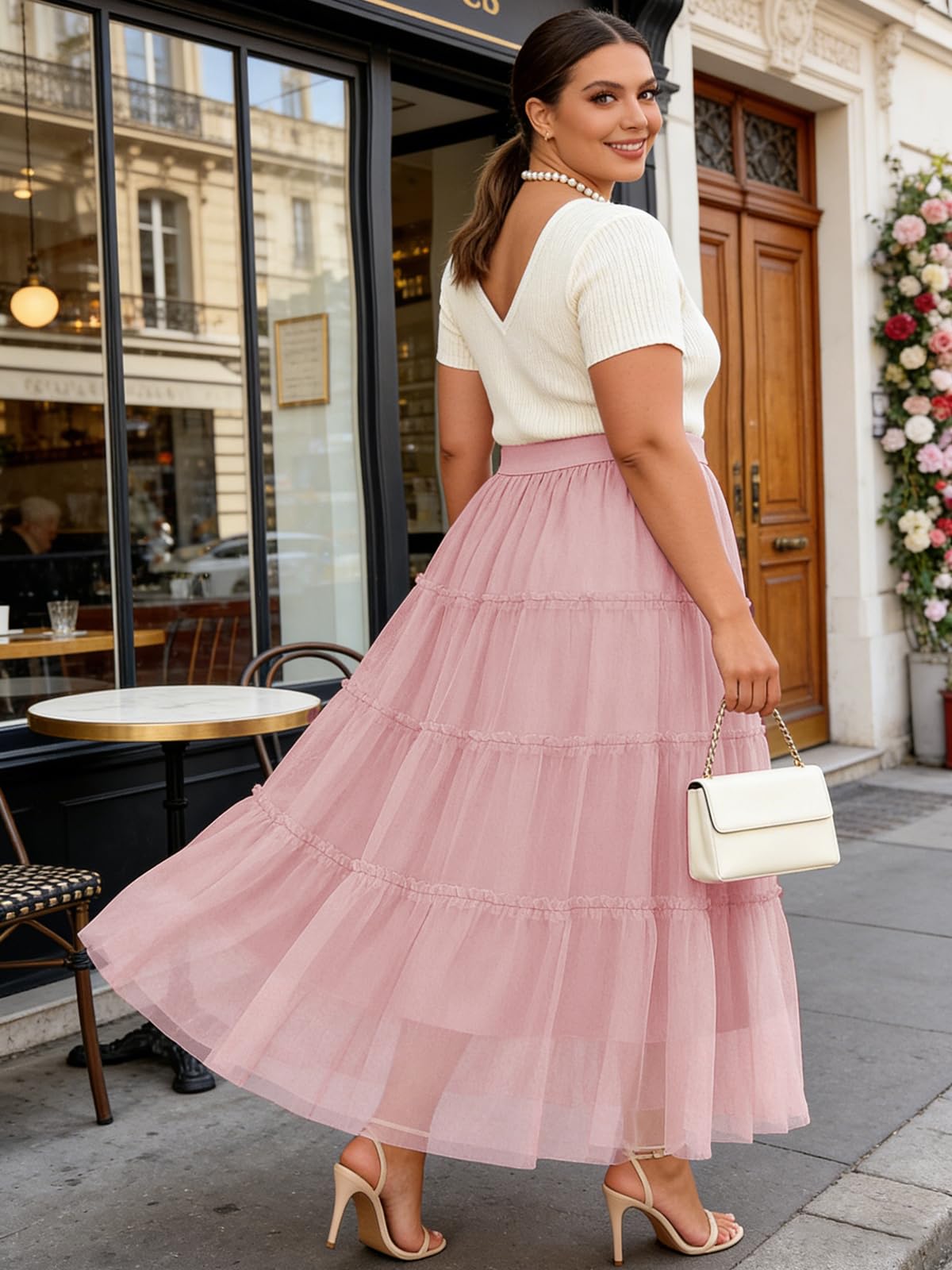 Plus Size Tulle Maxi Skirt Tiered Flowy - Pink-Moon Wood