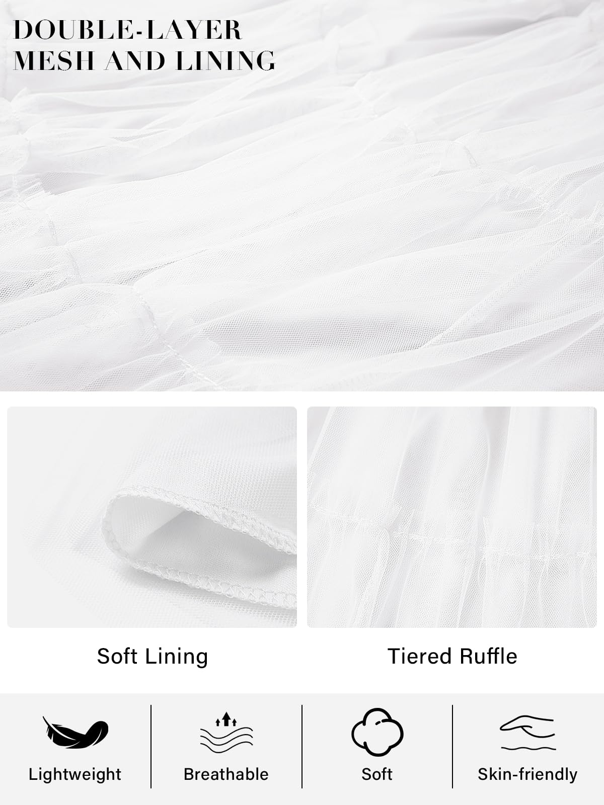 Plus Size Tulle Maxi Skirt Tiered Flowy - White-Moon Wood