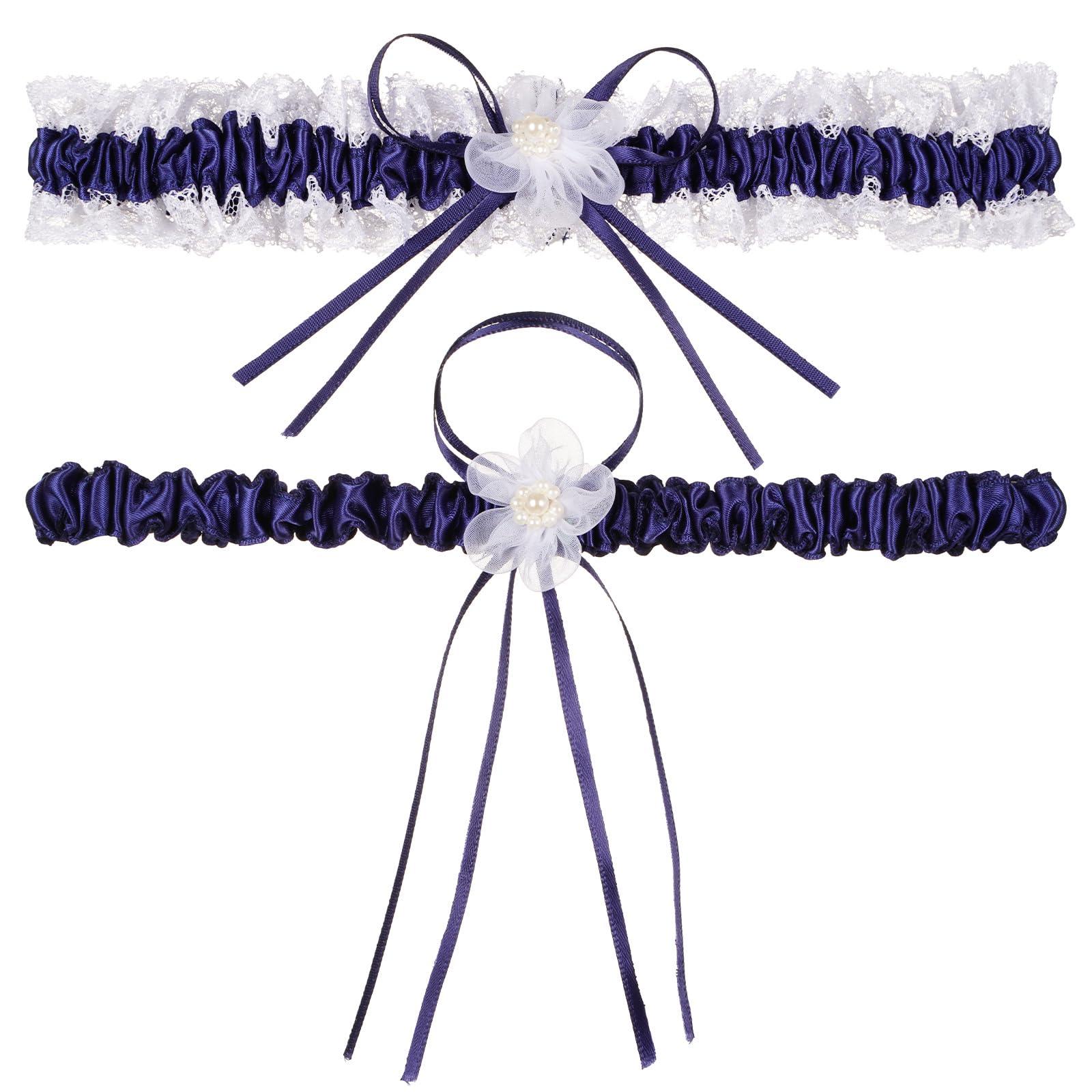 Plus Size Wedding Garters with Elastic Band-Ink Blue-Moon Wood