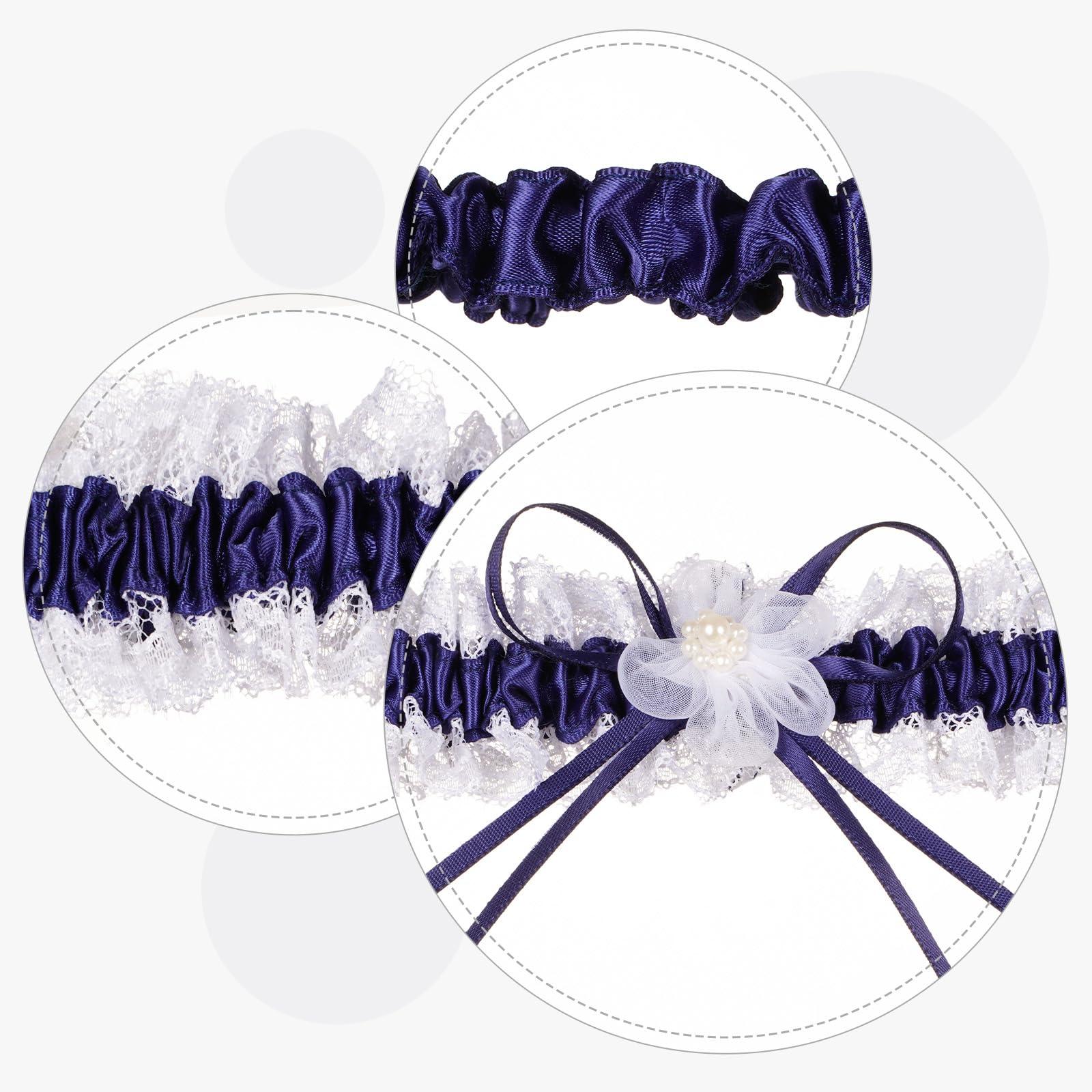 Plus Size Wedding Garters with Elastic Band Blue | Moon Wood