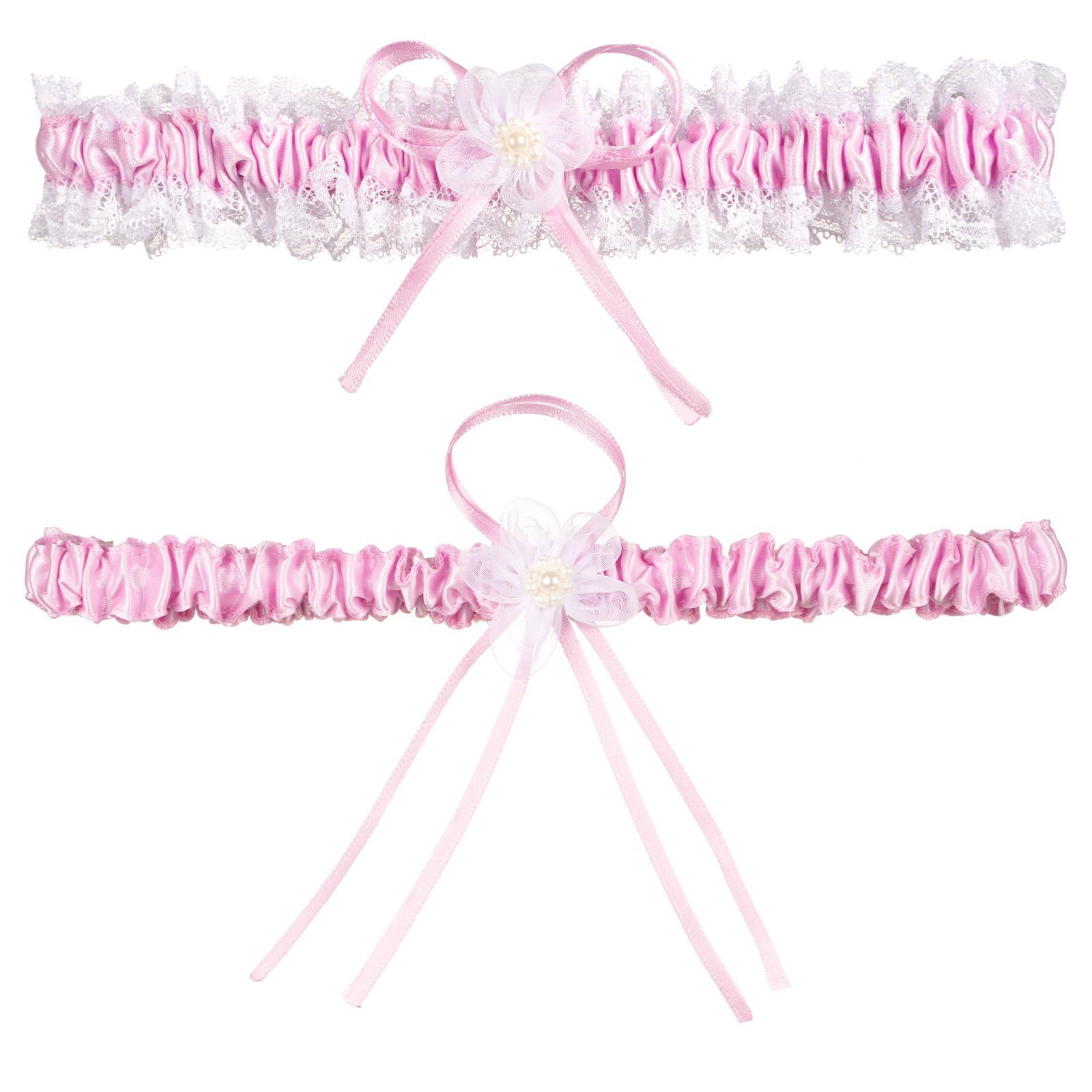 Plus Size Wedding Garters with Elastic Band-Pink-Moon Wood