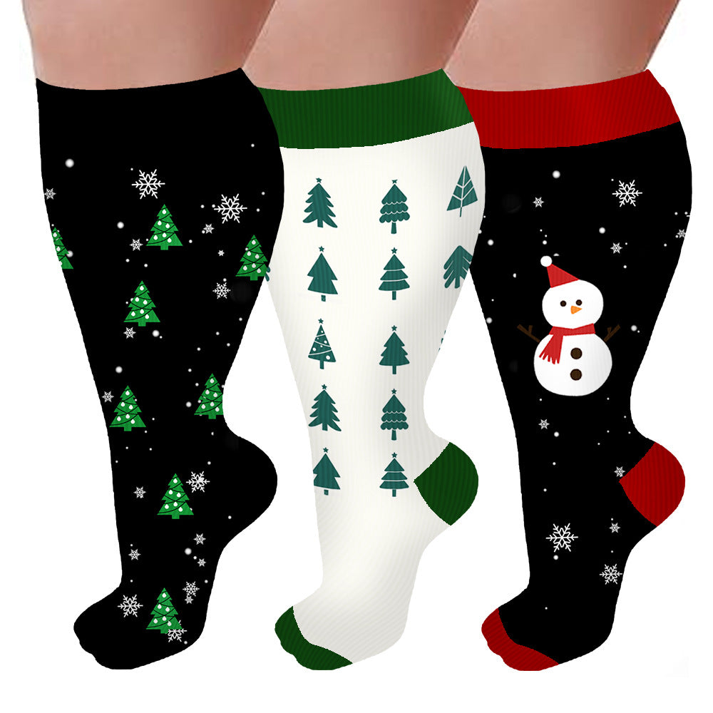 Plus Size Wide Calf Christmas Compression Socks(3 Pairs)-Moon Wood