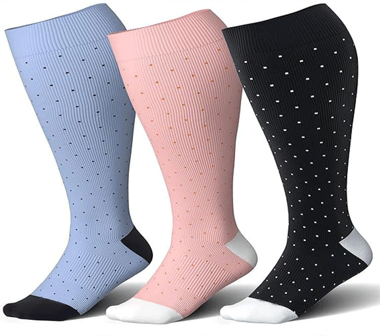 Plus Size Wide Calf Compression Socks Polka Dot(3 Pairs)-Moon Wood