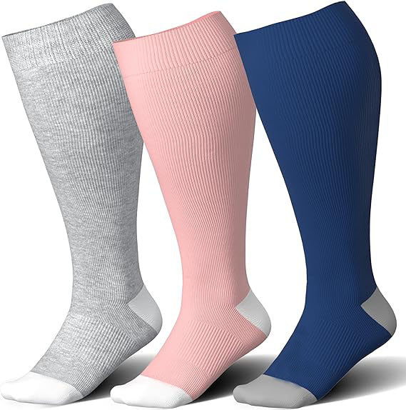 4 Pairs Plus Size Compression Socks 20-30 MmHg - Wide Calf Circulation Socks For Men & Women - View #11
