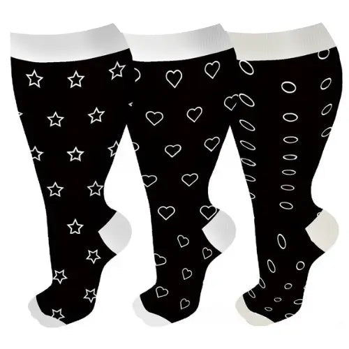 Plus Size Wide Calf Compression Socks Star Heart(3 Pairs)-Moon Wood