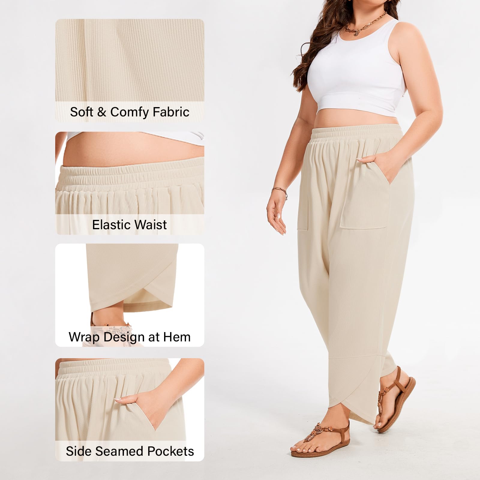Plus Size Wide Leg Pants Casual for Summer - Apricot | Moon Wood