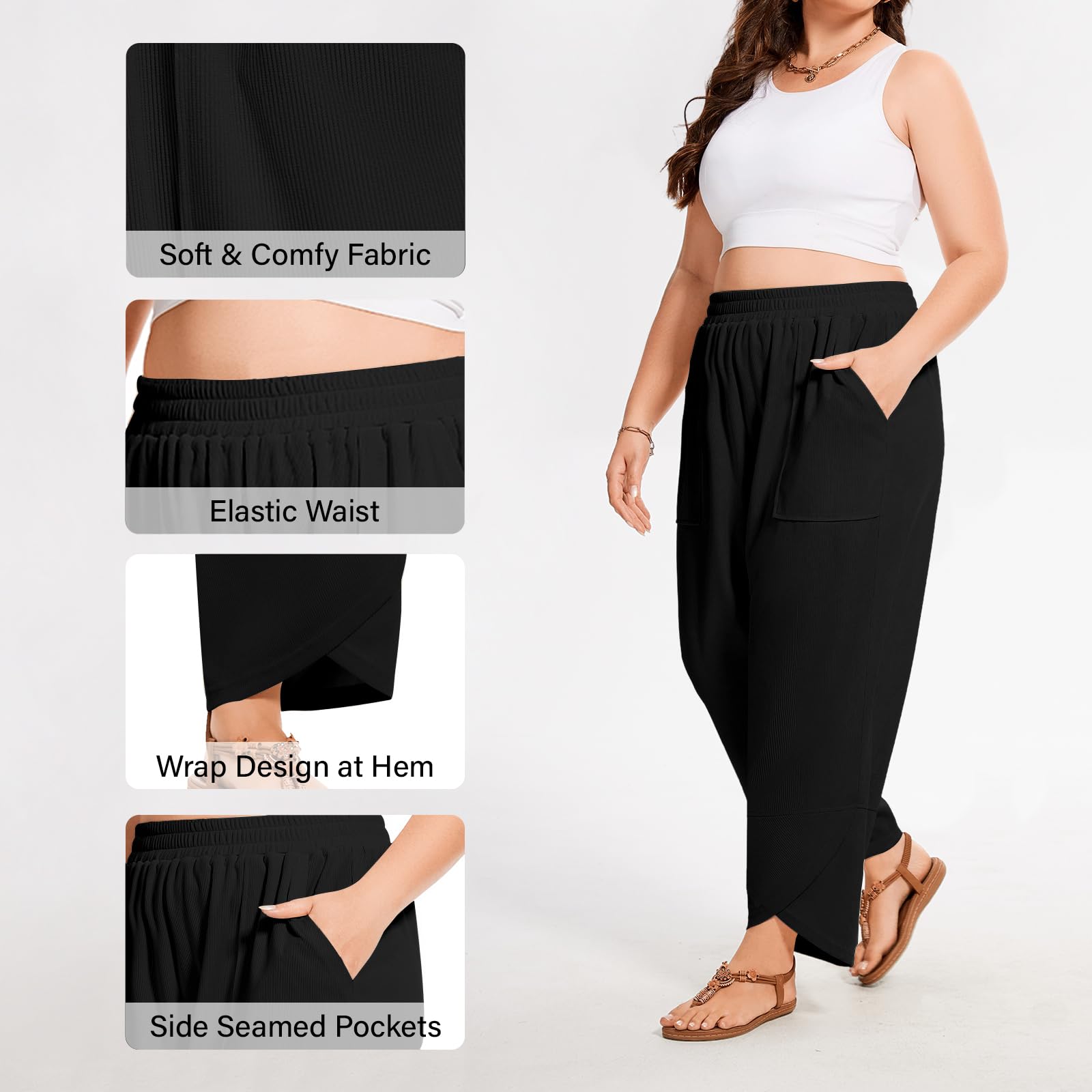 Summer Wide Leg Ankle Pants Black
