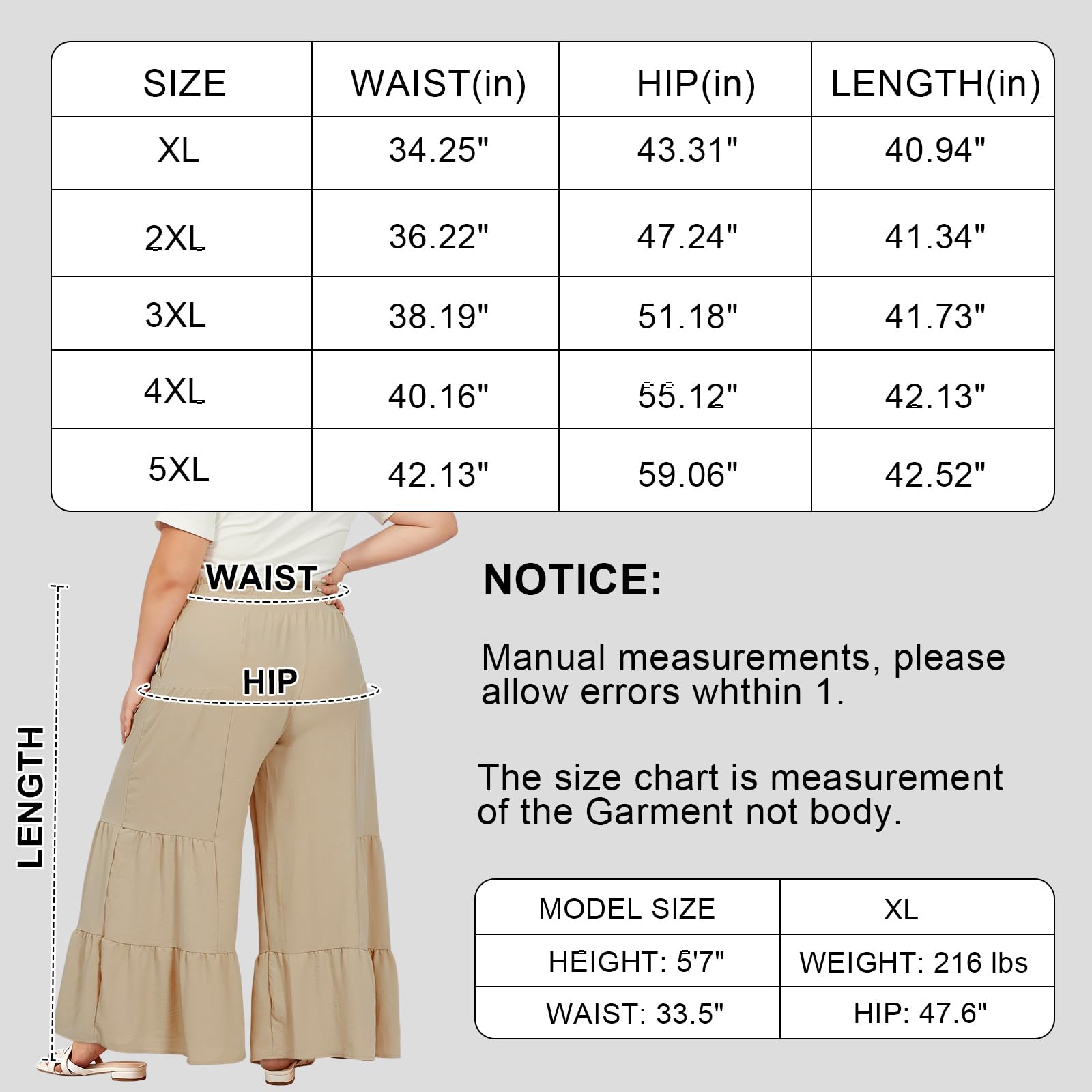 Plus Size Wide Leg Pants High Waisted - Almond-Moon Wood