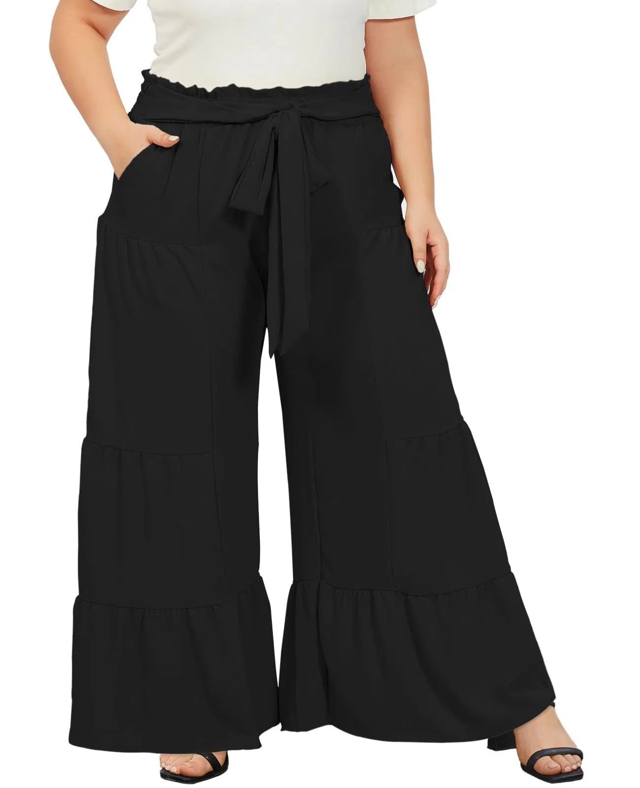 Plus Size Wide Leg Pants High Waisted - Black-Moon Wood