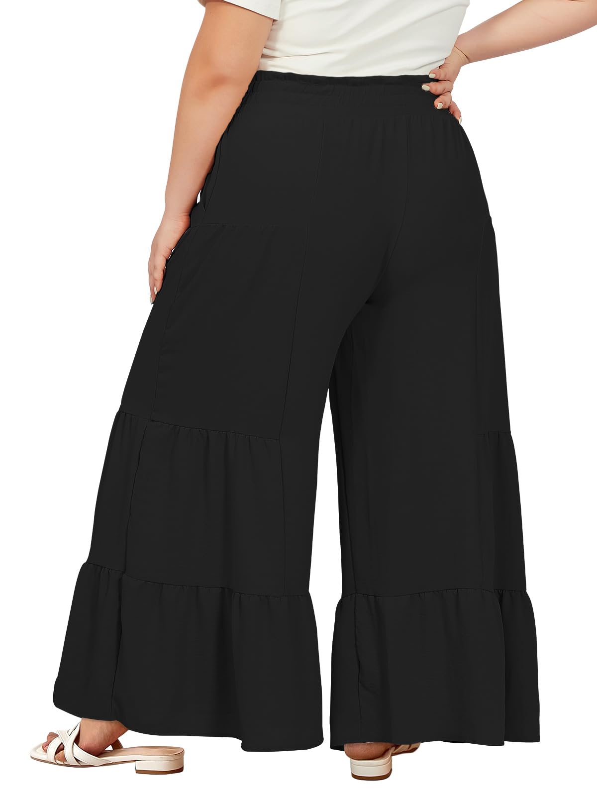 Plus Size Wide Leg Pants High Waisted - Black-Moon Wood