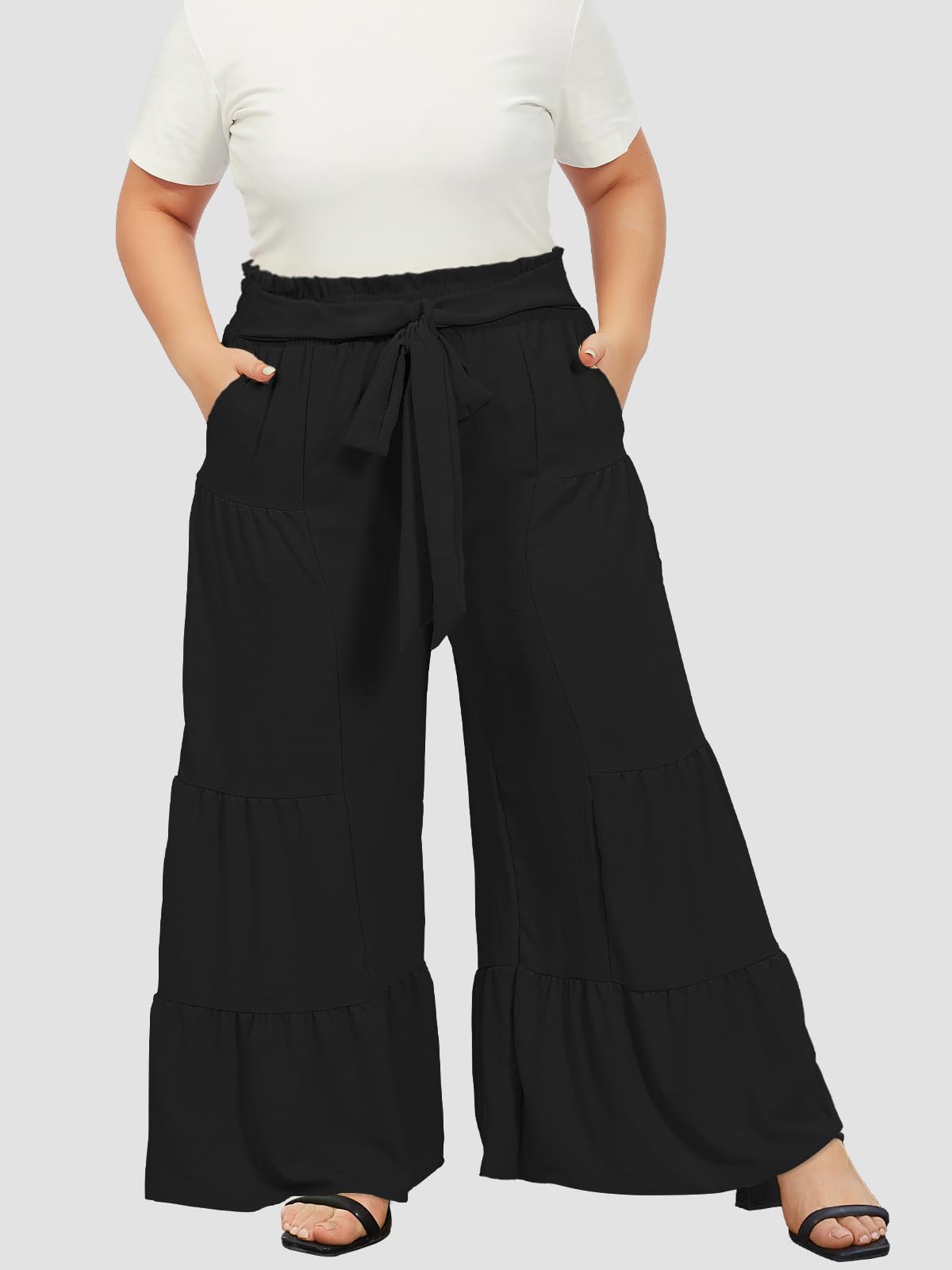 Plus Size Wide Leg Pants High Waisted - Black-Moon Wood