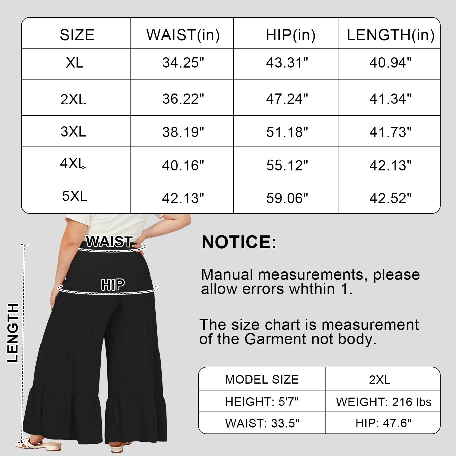 Plus Size Wide Leg Pants High Waisted - Black-Moon Wood