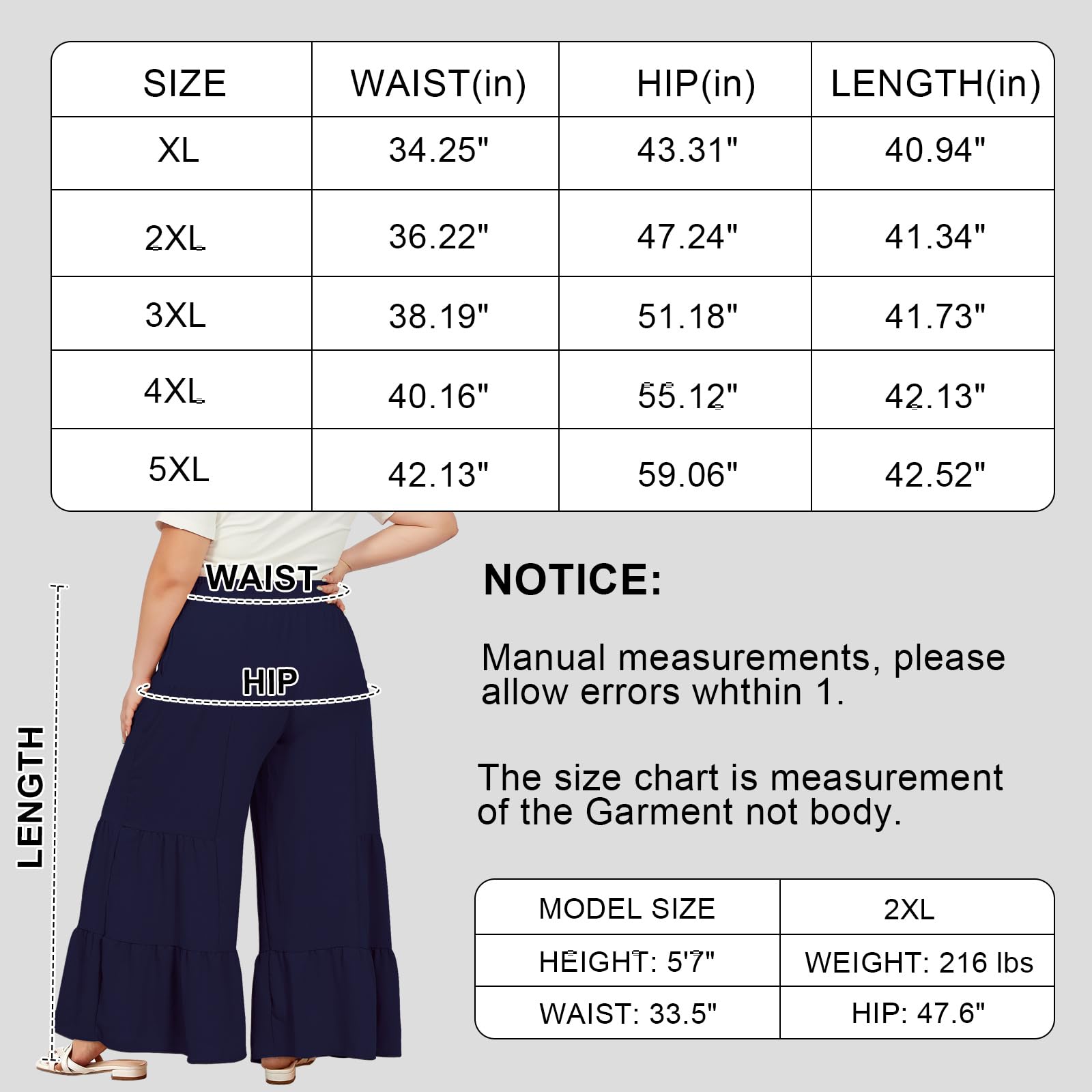 Plus Size Wide Leg Pants High Waisted - Navy-Moon Wood